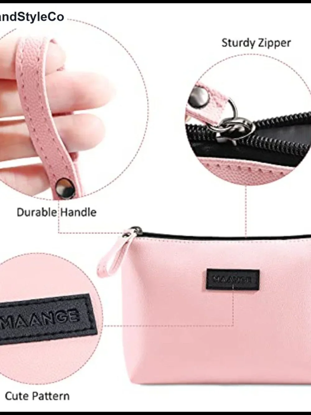 Waterproof PU Leather Small Makeup Bag with Zipper and Handle for Travel and